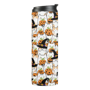 Schattige Heksenkat met Pompoen Halloween Thermosbeker