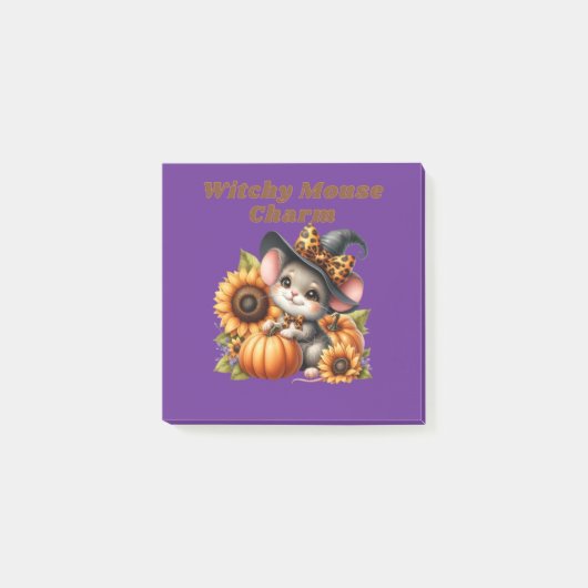 Schattige Heksenmuis Halloween Charm voor Feesteli Post-it® Notes (Voorkant)