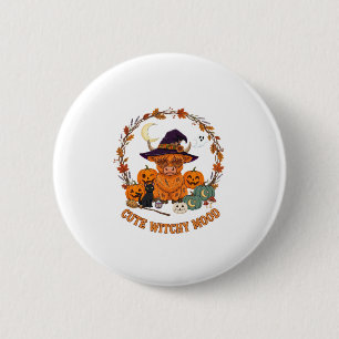Schattige Hekserige Stemming Halloween Hoogland Ko Ronde Button 5,7 Cm