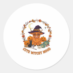 Schattige Hekserige Stemming Halloween Hoogland Ko Ronde Sticker