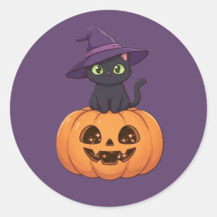 Schattige Hekserige Zwarte Kat Ronde Sticker