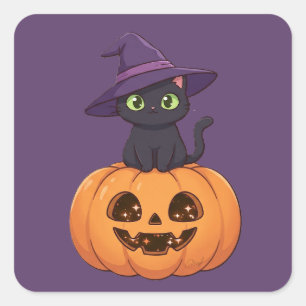 Schattige Hekserige Zwarte Kat Vierkante Sticker