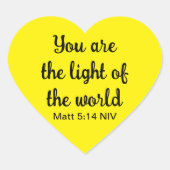 Schattige Helder Geel Bijbelvers Licht van de Were Hart Sticker (Voorkant)