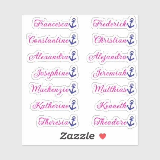 Schattige Helder Roze Anker 14 Aangepaste namen va Sticker (Vel)
