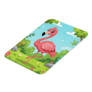 Schattige helder roze flamingo in tuin magneet
