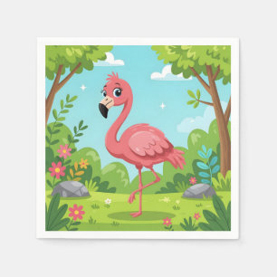 Schattige helder roze flamingo in tuin servet