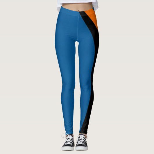 Schattige Helder Sinaasappel, Blauw & Zwart Leggin Leggings (Voorkant)