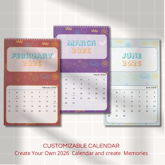 Schattige heldere Doodle 2026 kalender