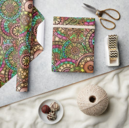 Schattige heldere kleuren Retro cirkels bloemmotie Cadeaupapier