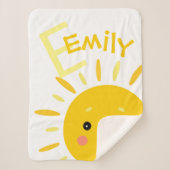 Schattige heldergeel zon monogram naam Baby Sherpa Deken (Voorkant)
