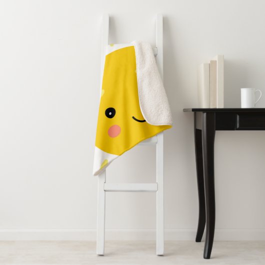 Schattige heldergeel zon monogram naam Baby Sherpa Deken (In situ)