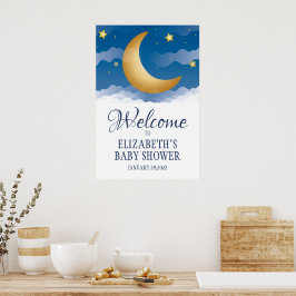 Schattige Hemelmaan en Sterren Baby Shower Poster