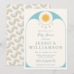 Schattige Hemelster en Maan in Blauwe Baby Shower  Kaart