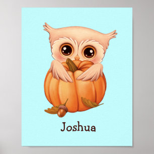 Schattige Herfst Baby met naam Poster