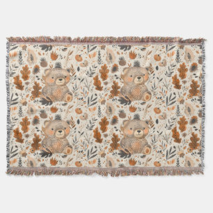 Schattige Herfst Beer & Woodland Bladerpatroon Deken