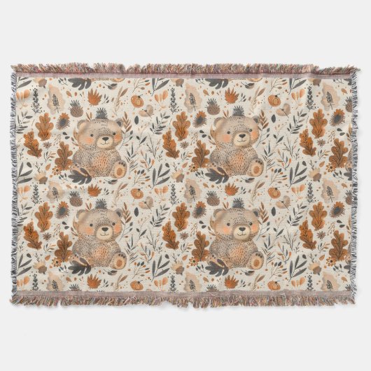 Schattige Herfst Beer & Woodland Bladerpatroon Deken (Voorkant)