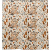 Schattige Herfst Beer & Woodland Bladerpatroon Douchegordijn (Voorkant)