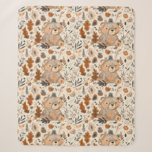 Schattige Herfst Beer & Woodland Bladerpatroon Sherpa Deken