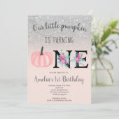 Schattige herfst blos roze kleine pompoen 1e verja kaart (Staand voorkant)