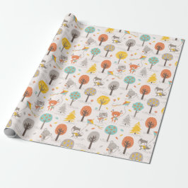 Schattige herfst bosdieren met vliegers en bomen cadeaupapier