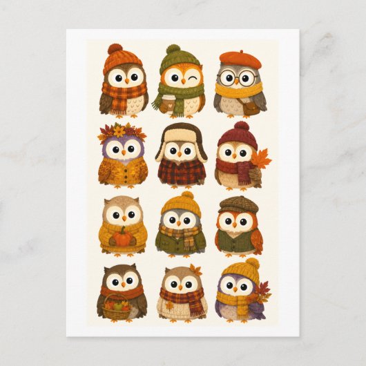 Schattige herfst cartoon uil briefkaart (Voorkant)