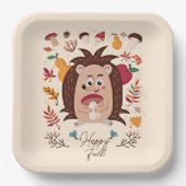 Schattige herfst egel met aangepaste tekst papieren bordje (Voorkant)