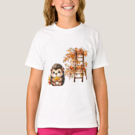 Schattige herfst egel met oogstladder illustratie t-shirt
