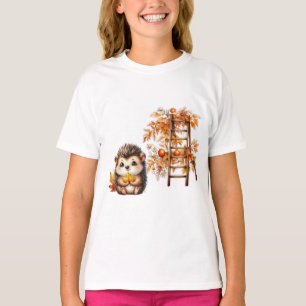 Schattige herfst egel met oogstladder illustratie t-shirt