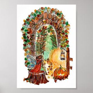 Schattige Herfst Elf Halloween Waterverf Poster