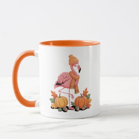 Schattige Herfst Flamingo Muts Sjaal Pompoenen Mok (Links)