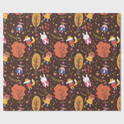 Schattige Herfst Forest Critters Cadeaupapier (Vlak)