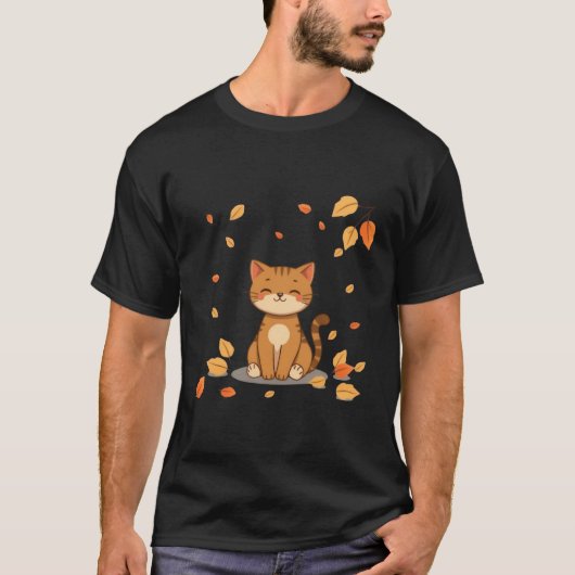 Schattige herfst gemberkat vallende bladeren kunst t-shirt (Voorkant)