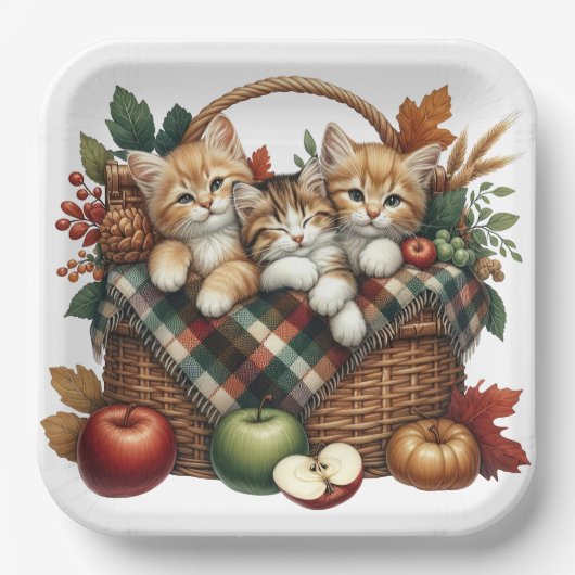 SCHATTIGE HERFST HERFST THEMA KITTENS & KATTEN PAPIEREN BORDJE (Voorkant)