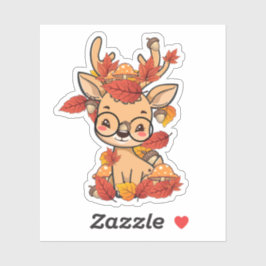 Schattige herfst herten bril bladeren paddenstoele sticker