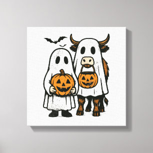 Schattige Herfst Hoogland Koe Geest Halloween 2 Canvas Afdruk