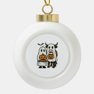 Schattige Herfst Hoogland Koe Geest Halloween 2 Keramische Bal Ornament