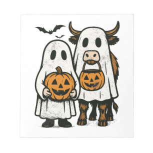 Schattige Herfst Hoogland Koe Geest Halloween 2 Notitieblok