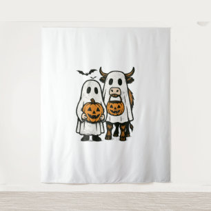 Schattige Herfst Hoogland Koe Geest Halloween 2 Wandkleed