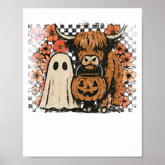 Schattige Herfst Hoogland Koe Geest Halloween Poster (Voorkant)