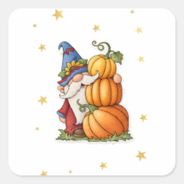 Schattige Herfst Kabouter & Gestapelde Pompoenen K Vierkante Sticker