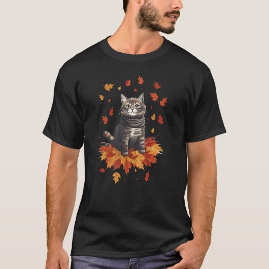 Schattige Herfst Kat Herfst Bries Kitten Kitty Kat T-shirt (Voorkant)