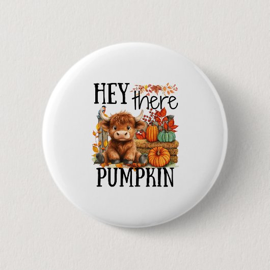 Schattige Herfst Koe Hallo Daar Pompoen Herfst Tha Ronde Button 5,7 Cm (Voorkant)