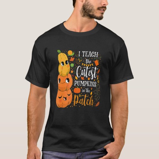 Schattige herfst leren leukste pompoen in patch le t-shirt (Voorkant)
