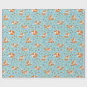 Schattige herfst mama en baby vos op blauw cadeaupapier (Vlak)