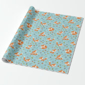 Schattige herfst mama en baby vos op blauw cadeaupapier (Uitgerold)