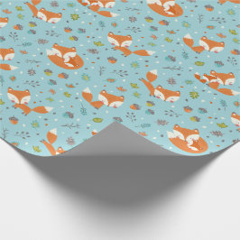Schattige herfst mama en baby vos op blauw cadeaupapier