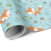 Schattige herfst mama en baby vos op blauw cadeaupapier (Rol Hoek)