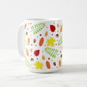 Schattige herfst met kleurrijke bladeren en noten koffiemok (Voorkant links)