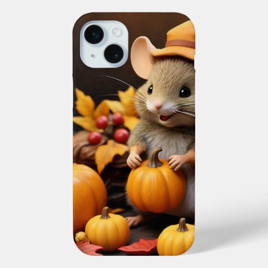 Schattige Herfst Muis met Pompoenen IPhone 15 Hoes (Achterkant)