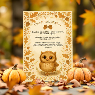 Schattige Herfst Nesting Party Whimsical Owl Woodl Kaart
